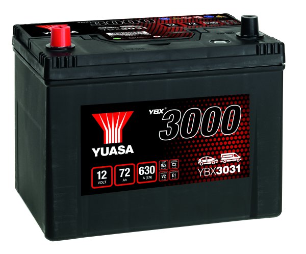 12V 72Ah 630A Yuasa YBX3031 SMF JIS D26 Autobatterie