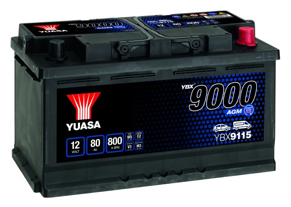 12V 80Ah 800A (EN) YBX9115 Yuasa YBX9000 AGM Start Stop Plus AGM Starterbatterie